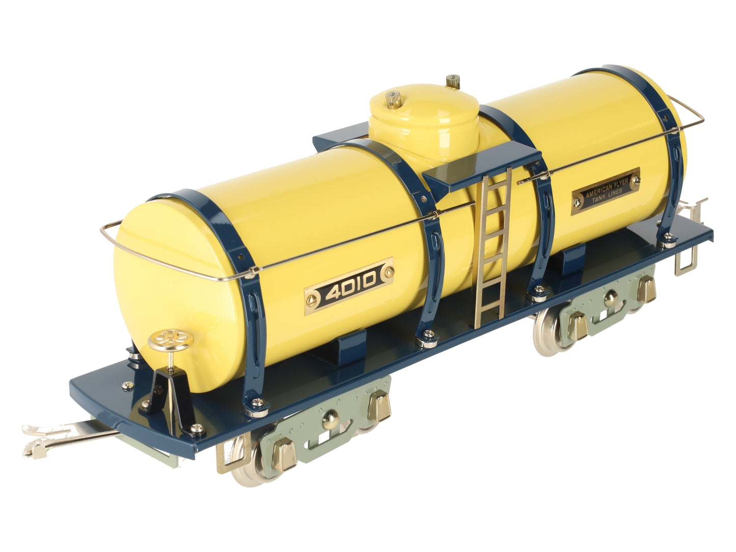 MTH 11-30092 O Gauge American Flyer Tank Lines Yellow/Blue Tank Car #4010 LN/Box