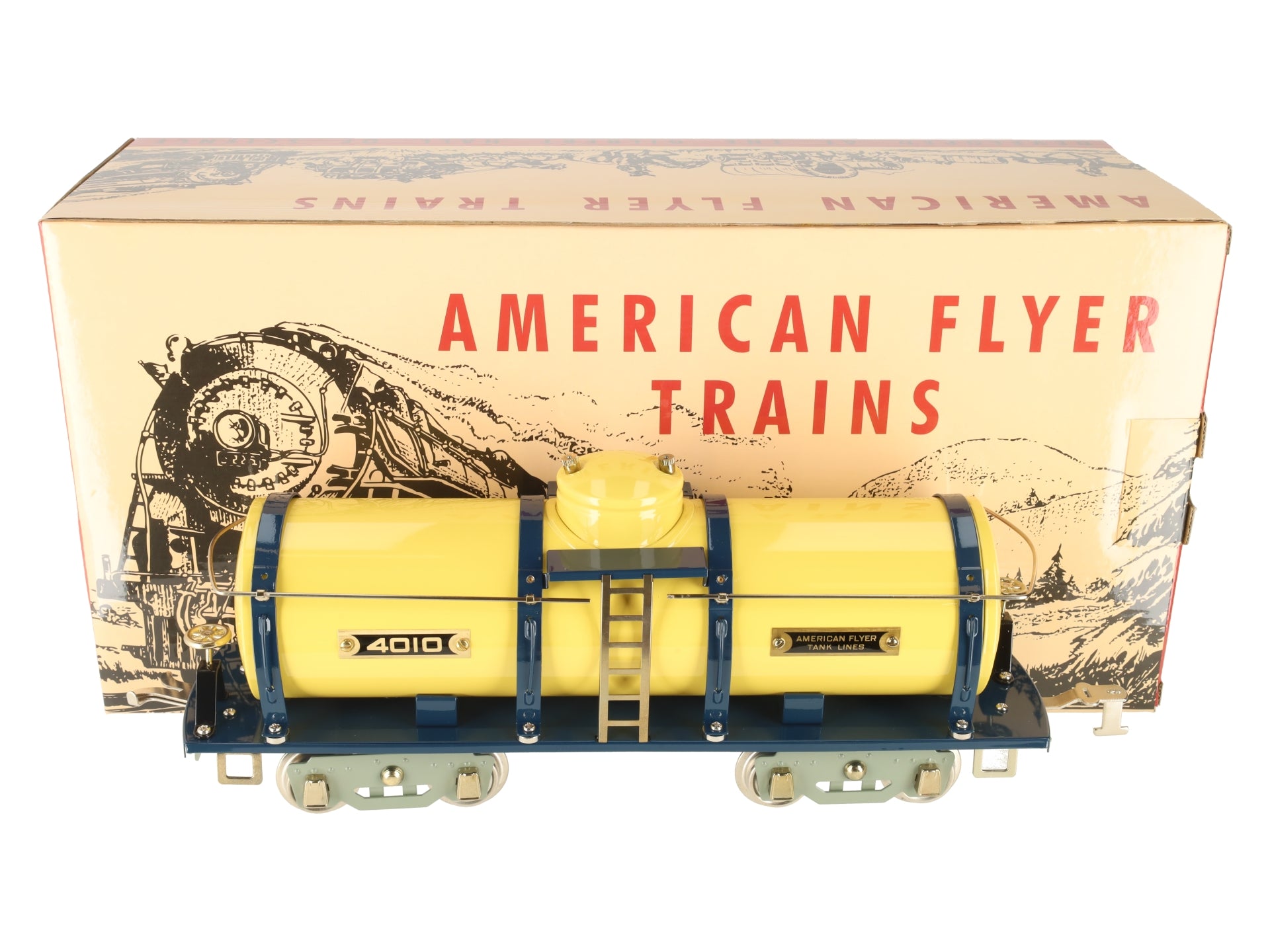 MTH 11-30092 O Gauge American Flyer Tank Lines Yellow/Blue Tank Car #4010 LN/Box