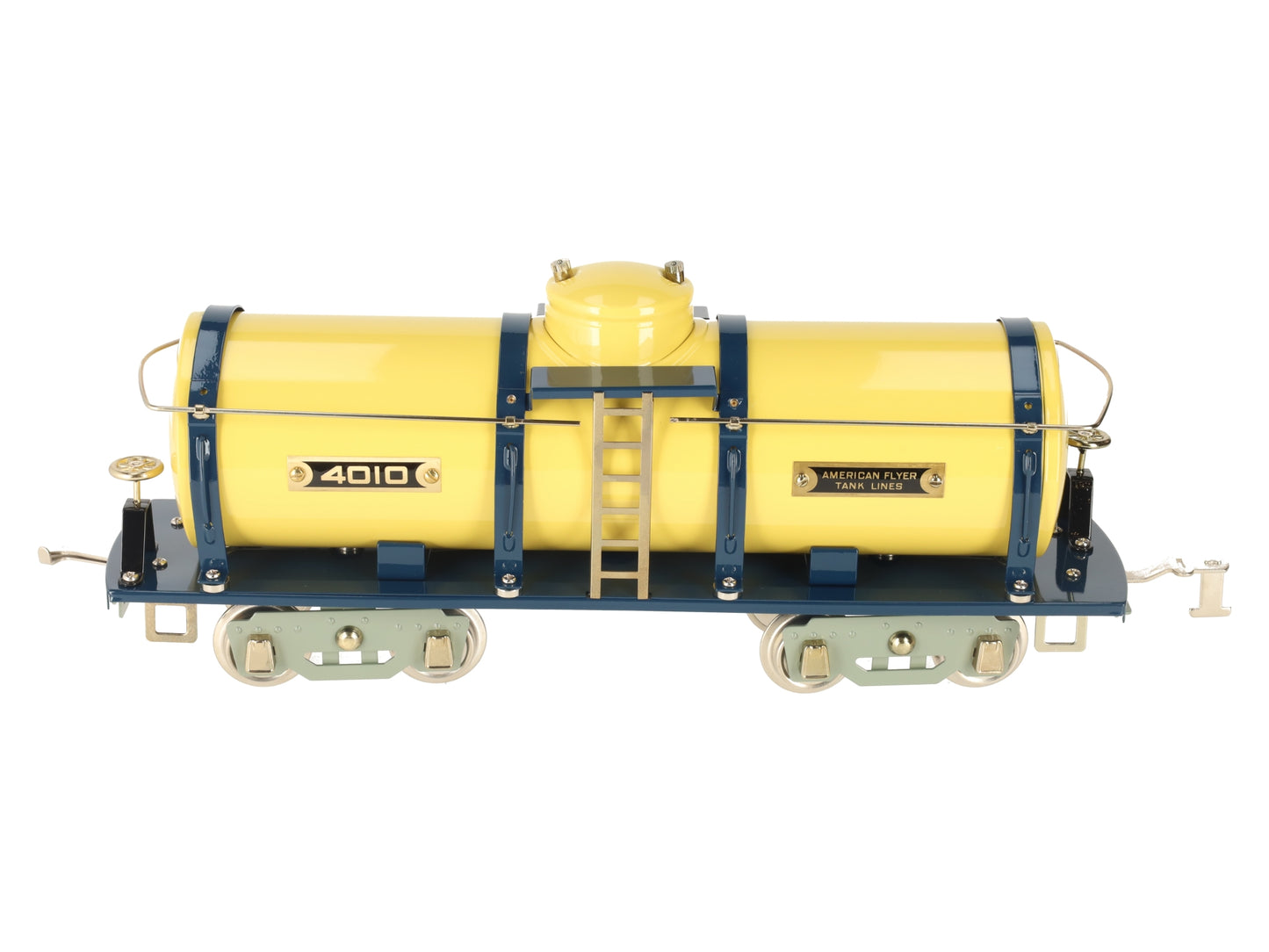 MTH 11-30092 O Gauge American Flyer Tank Lines Yellow/Blue Tank Car #4010 LN/Box