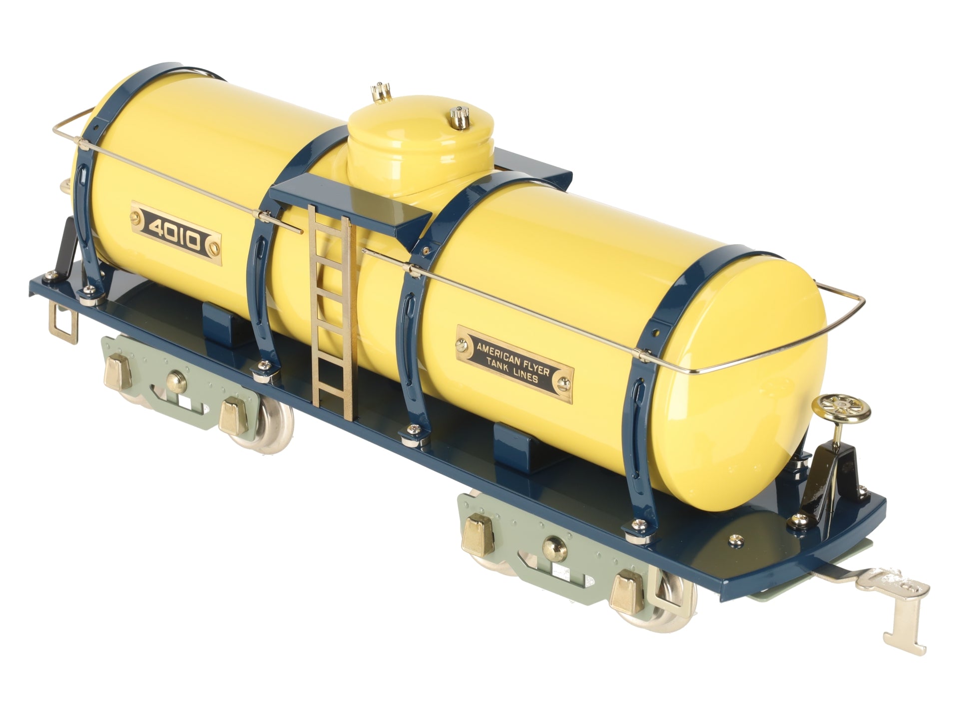 MTH 11-30092 O Gauge American Flyer Tank Lines Yellow/Blue Tank Car #4010 LN/Box