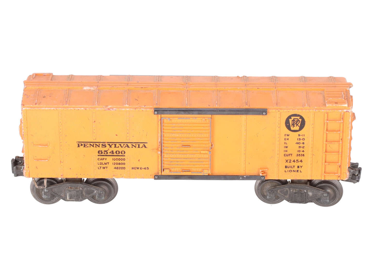 Lionel X2454 Vintage O Pennsylvania Railroad Boxcar w/ Orange Door - 1946 VG