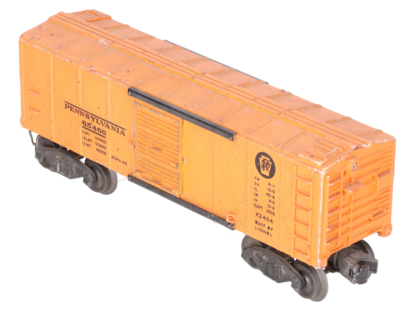 Lionel X2454 Vintage O Pennsylvania Railroad Boxcar w/ Orange Door - 1946 VG