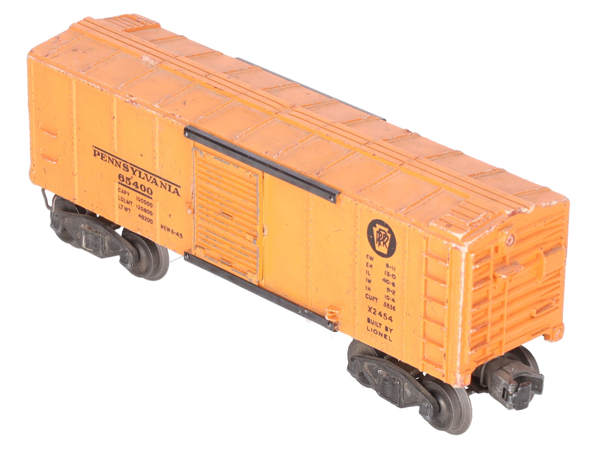 Lionel X2454 Vintage O Pennsylvania Railroad Boxcar w/ Orange Door - 1946 VG