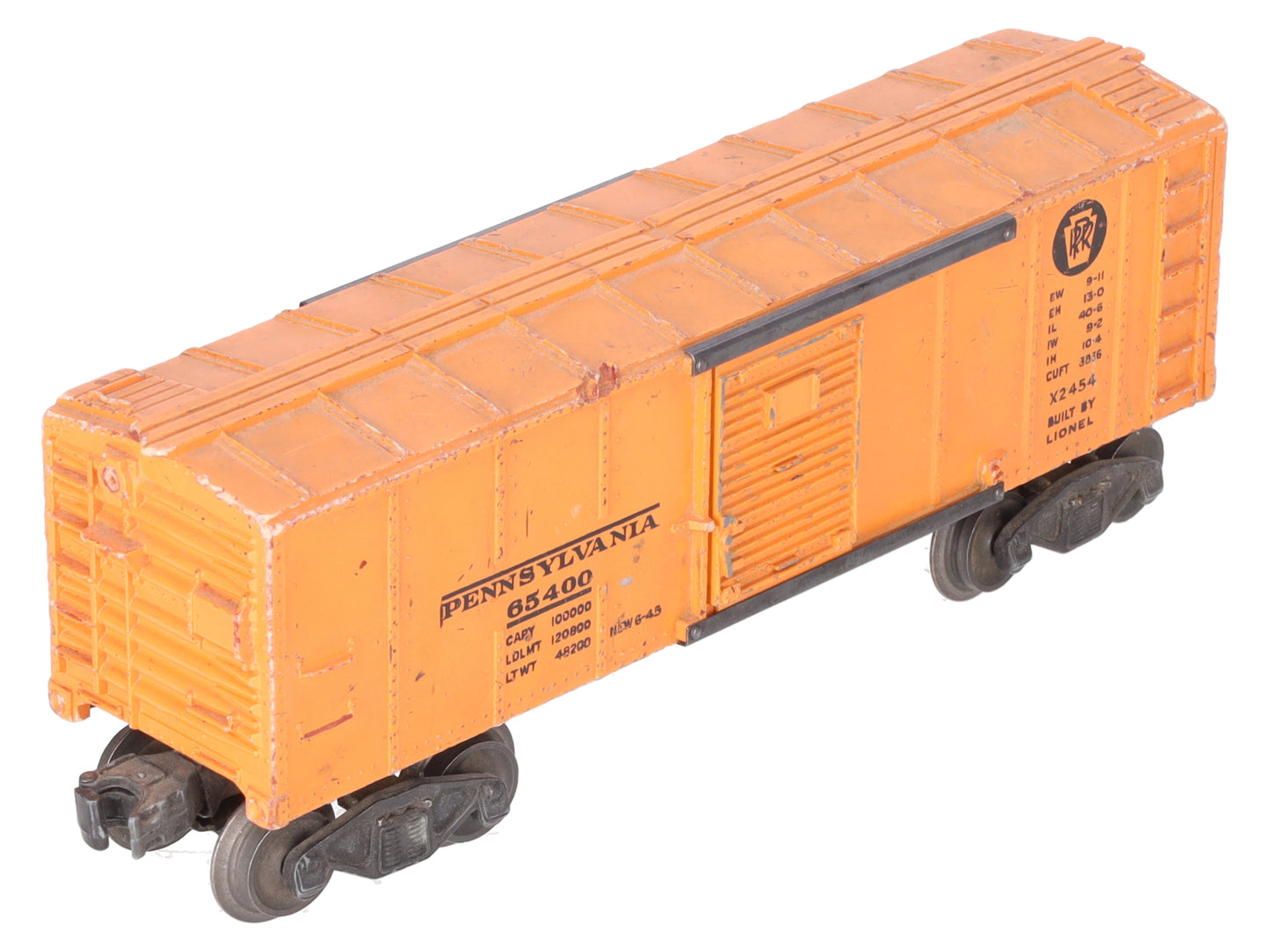 Lionel X2454 Vintage O Pennsylvania Railroad Boxcar w/ Orange Door - 1946 VG