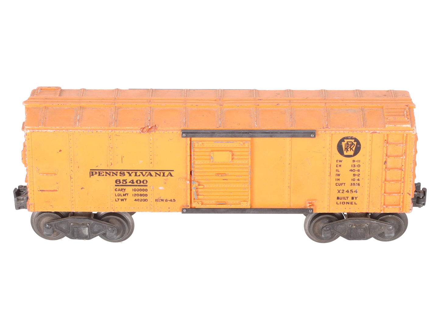 Lionel X2454 Vintage O Pennsylvania Railroad Boxcar w/ Orange Door - 1946 VG