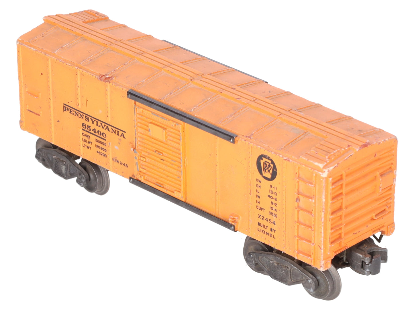 Lionel X2454 Vintage O Pennsylvania Railroad Boxcar w/ Orange Door - 1946 VG