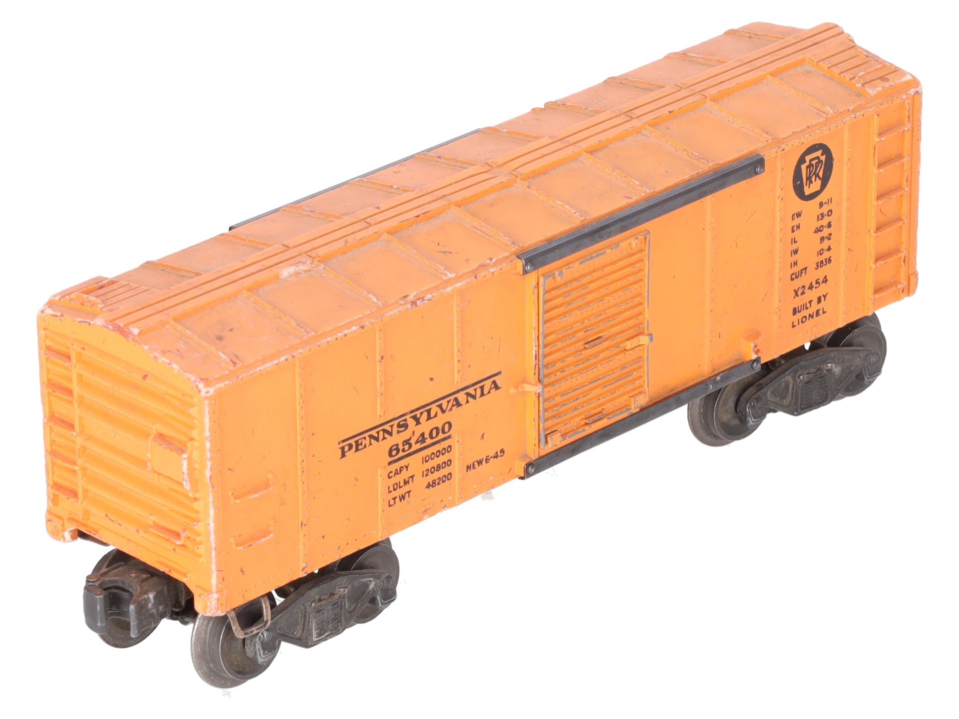 Lionel X2454 Vintage O Pennsylvania Railroad Boxcar w/ Orange Door - 1946 VG