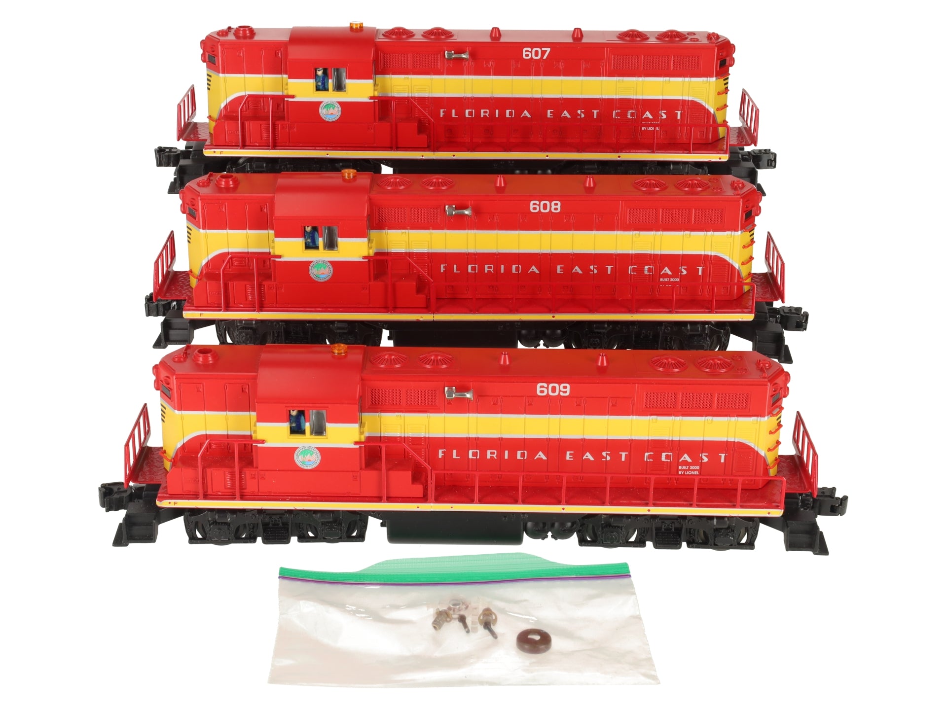 Lionel 6-28509 O Gauge FEC GP7 Triple Lashup Diesel Locomotive Set #607/608/609 VG