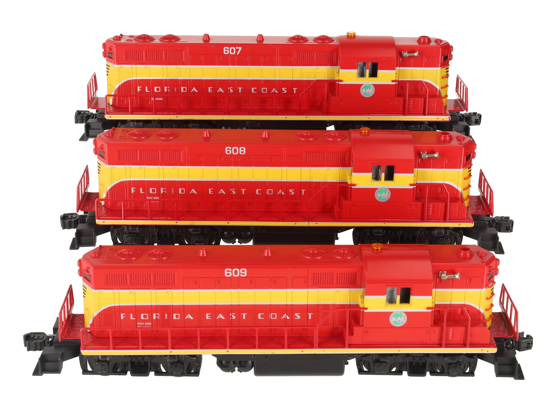Lionel 6-28509 O Gauge FEC GP7 Triple Lashup Diesel Locomotive Set #607/608/609 VG
