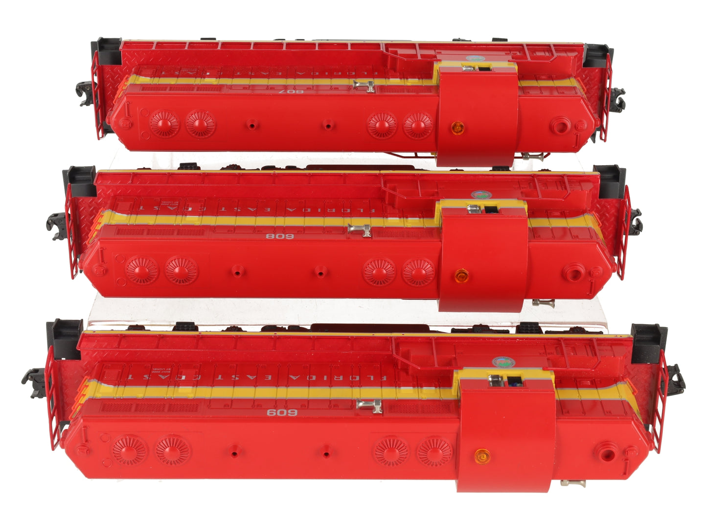 Lionel 6-28509 O Gauge FEC GP7 Triple Lashup Diesel Locomotive Set #607/608/609 VG