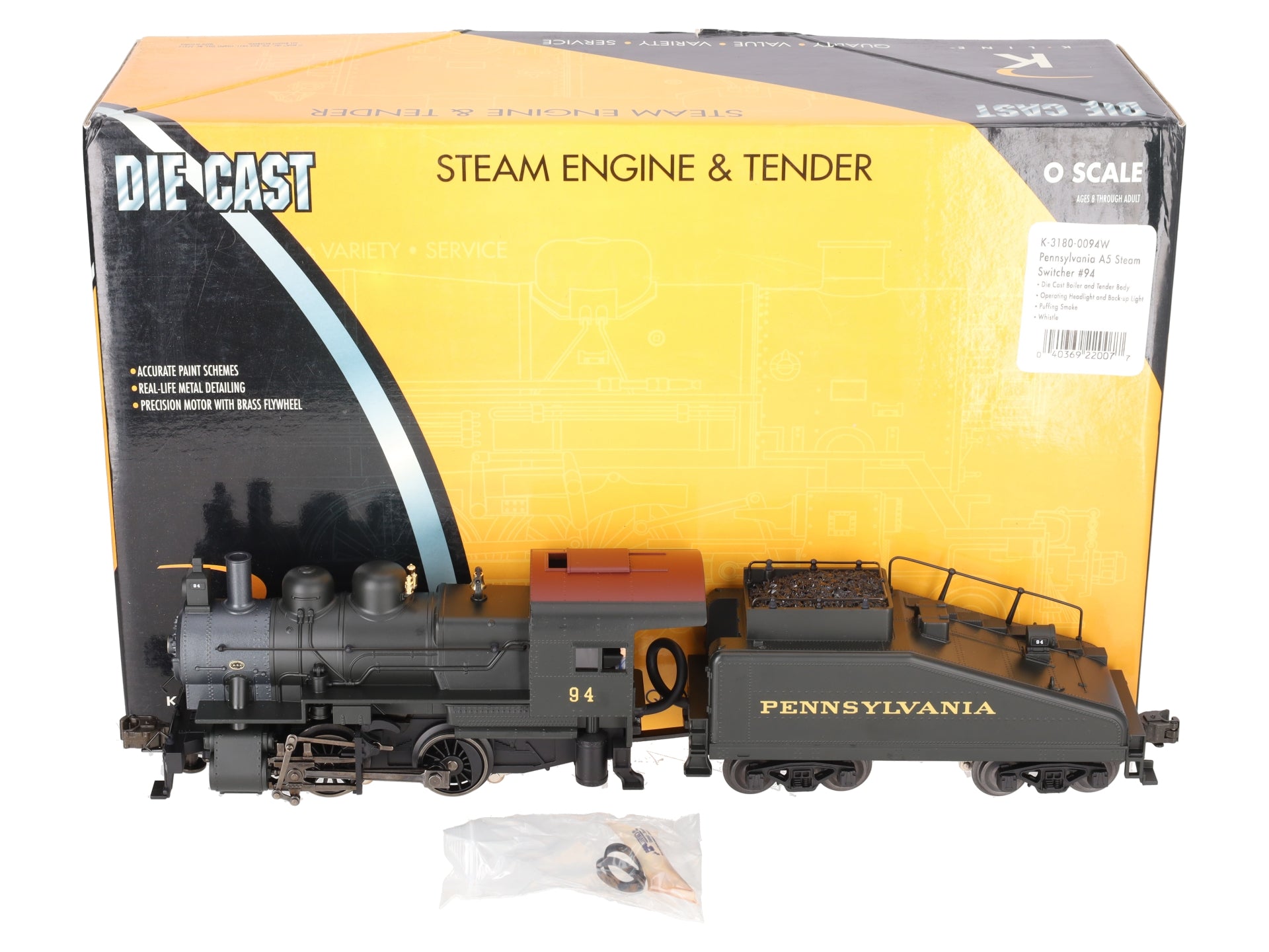 K-Line K-3180-0094W O Pennsylvania A5 Steam Switcher #94 EX/Box
