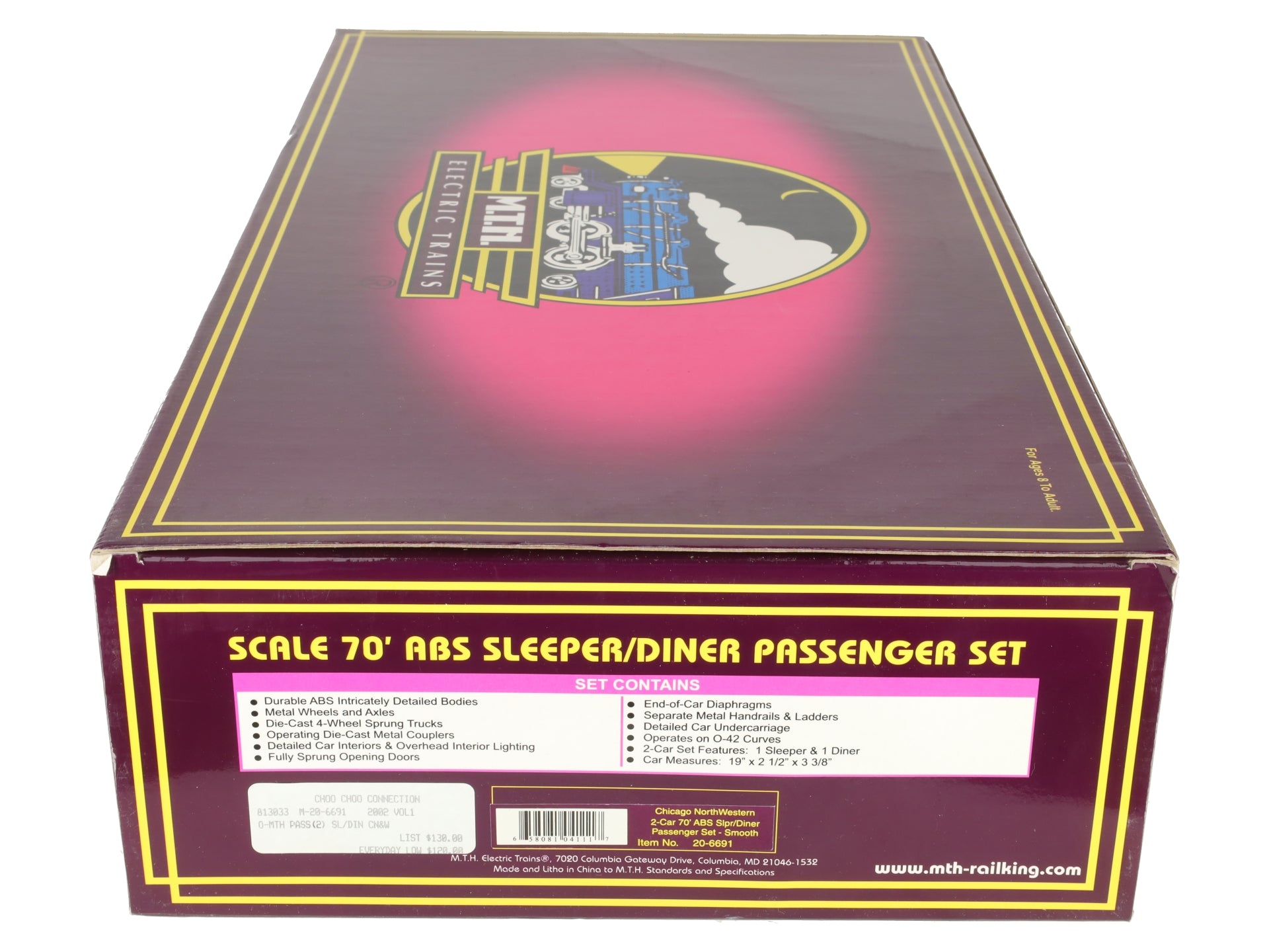 MTH 20-6691 O CNW 70' Streamlined Slpr/Diner Passenger Car Set (Set of 2) EX/Box