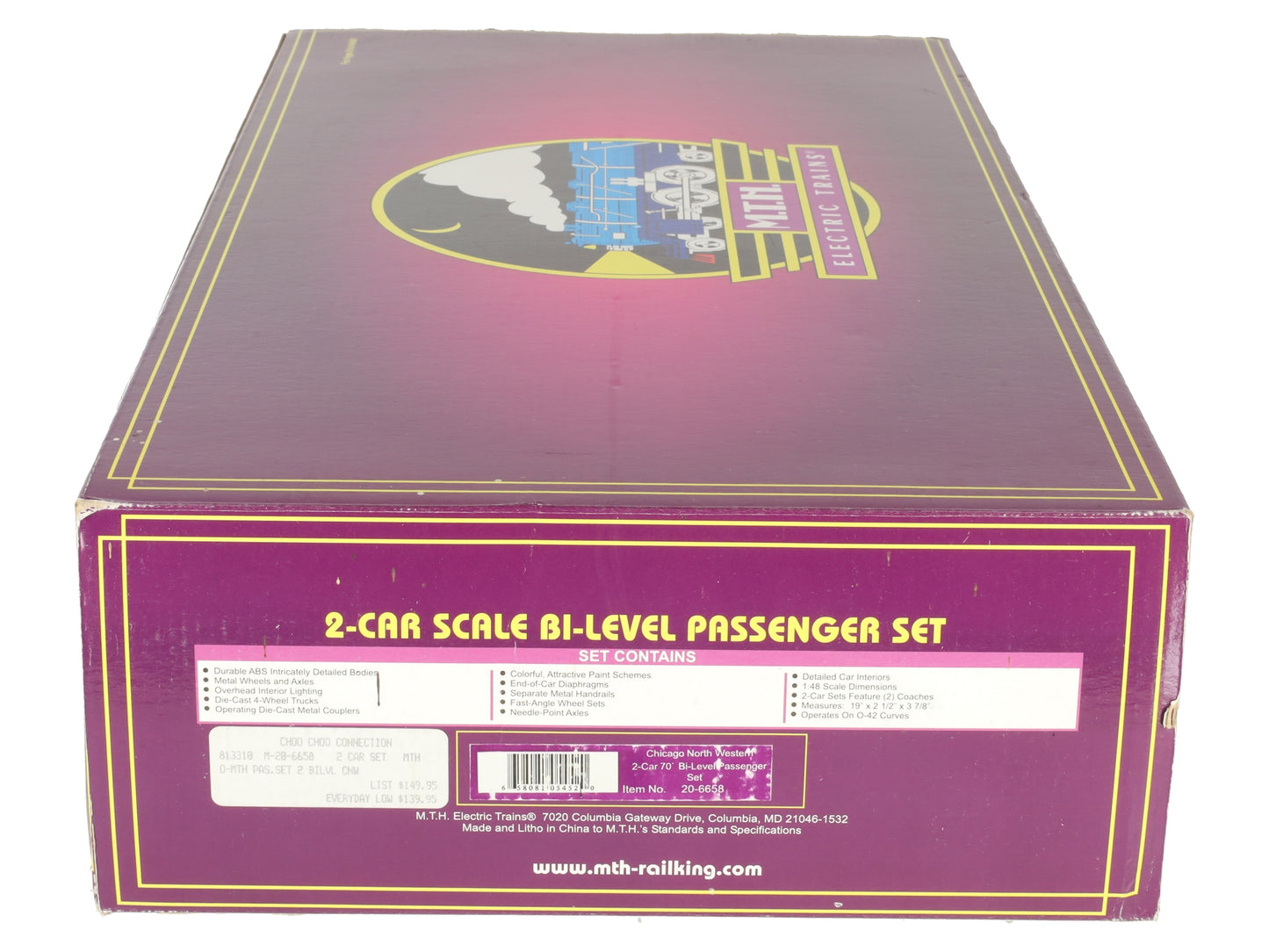 MTH 20-6658 O Gauge Chicago NorthWestern 70' Bi-Level Passenger Cars (Set of 2) EX/Box