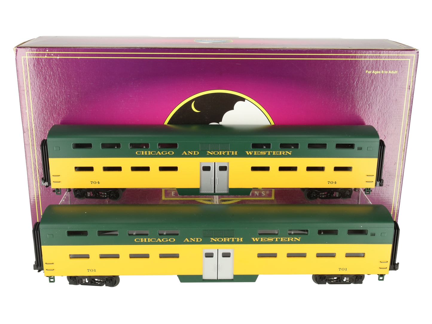 MTH 20-6658 O Gauge Chicago NorthWestern 70' Bi-Level Passenger Cars (Set of 2) EX/Box
