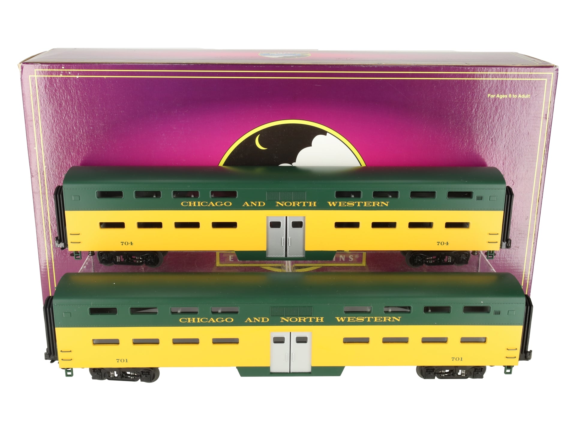 MTH 20-6658 O Gauge Chicago NorthWestern 70' Bi-Level Passenger Cars (Set of 2) EX/Box
