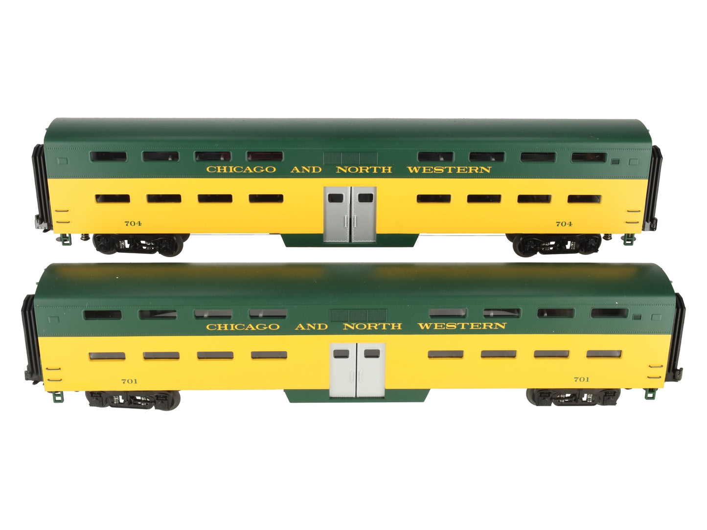 MTH 20-6658 O Gauge Chicago NorthWestern 70' Bi-Level Passenger Cars (Set of 2) EX/Box