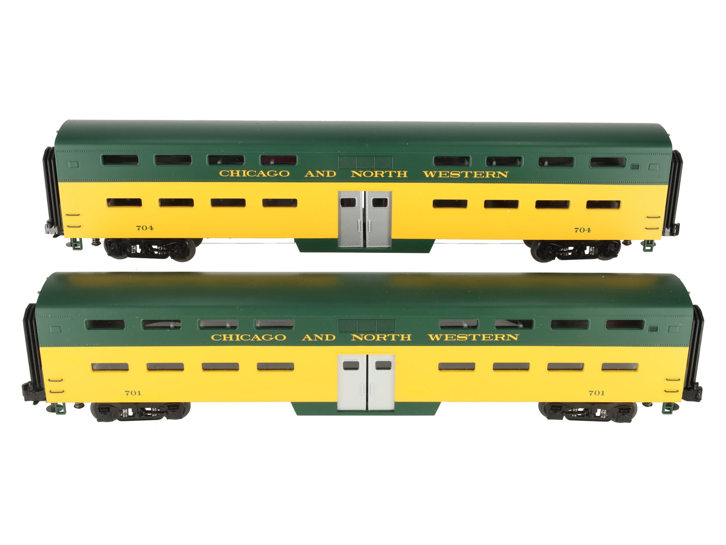 MTH 20-6658 O Gauge Chicago NorthWestern 70' Bi-Level Passenger Cars (Set of 2) EX/Box