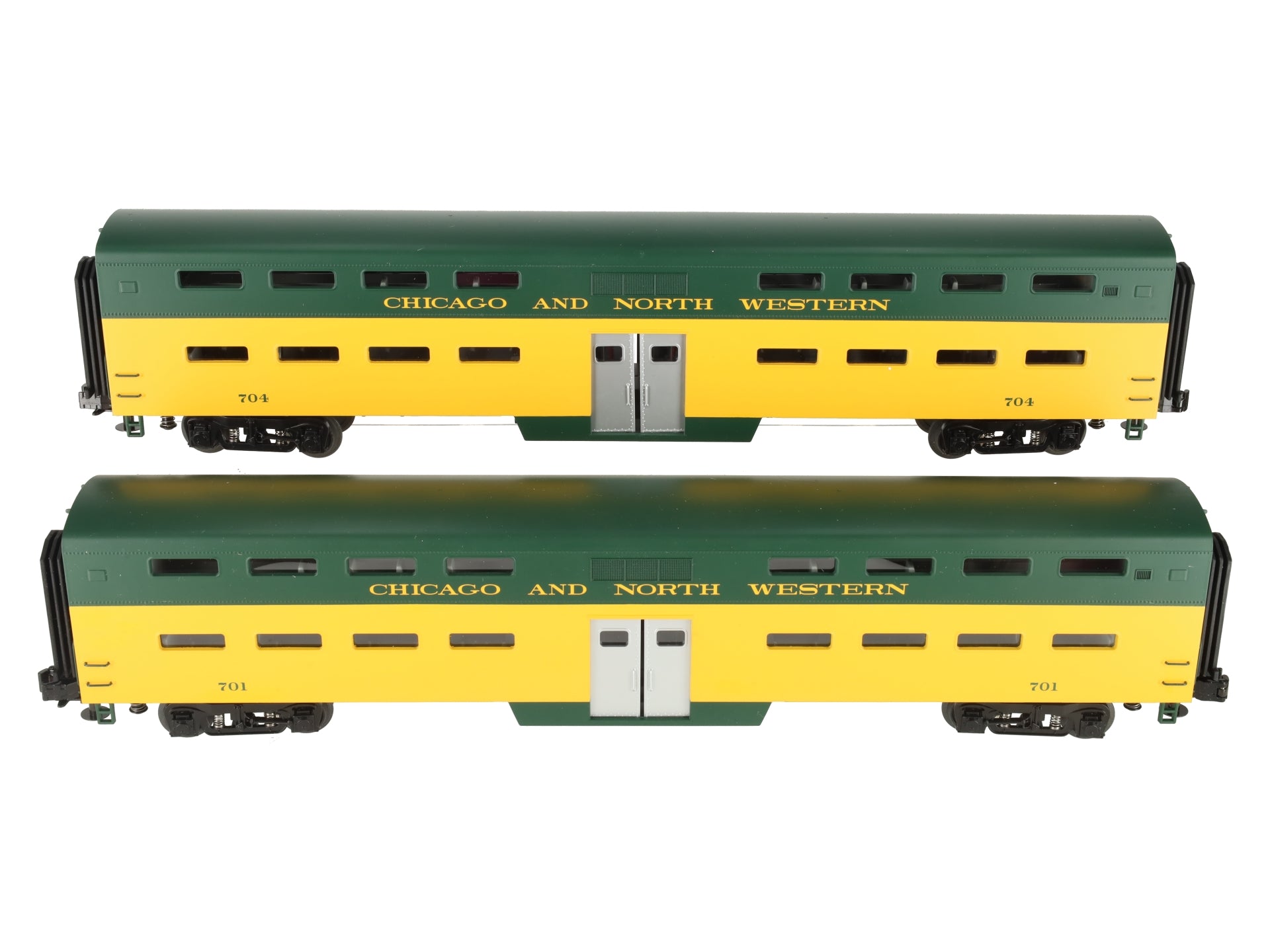MTH 20-6658 O Gauge Chicago NorthWestern 70' Bi-Level Passenger Cars (Set of 2) EX/Box
