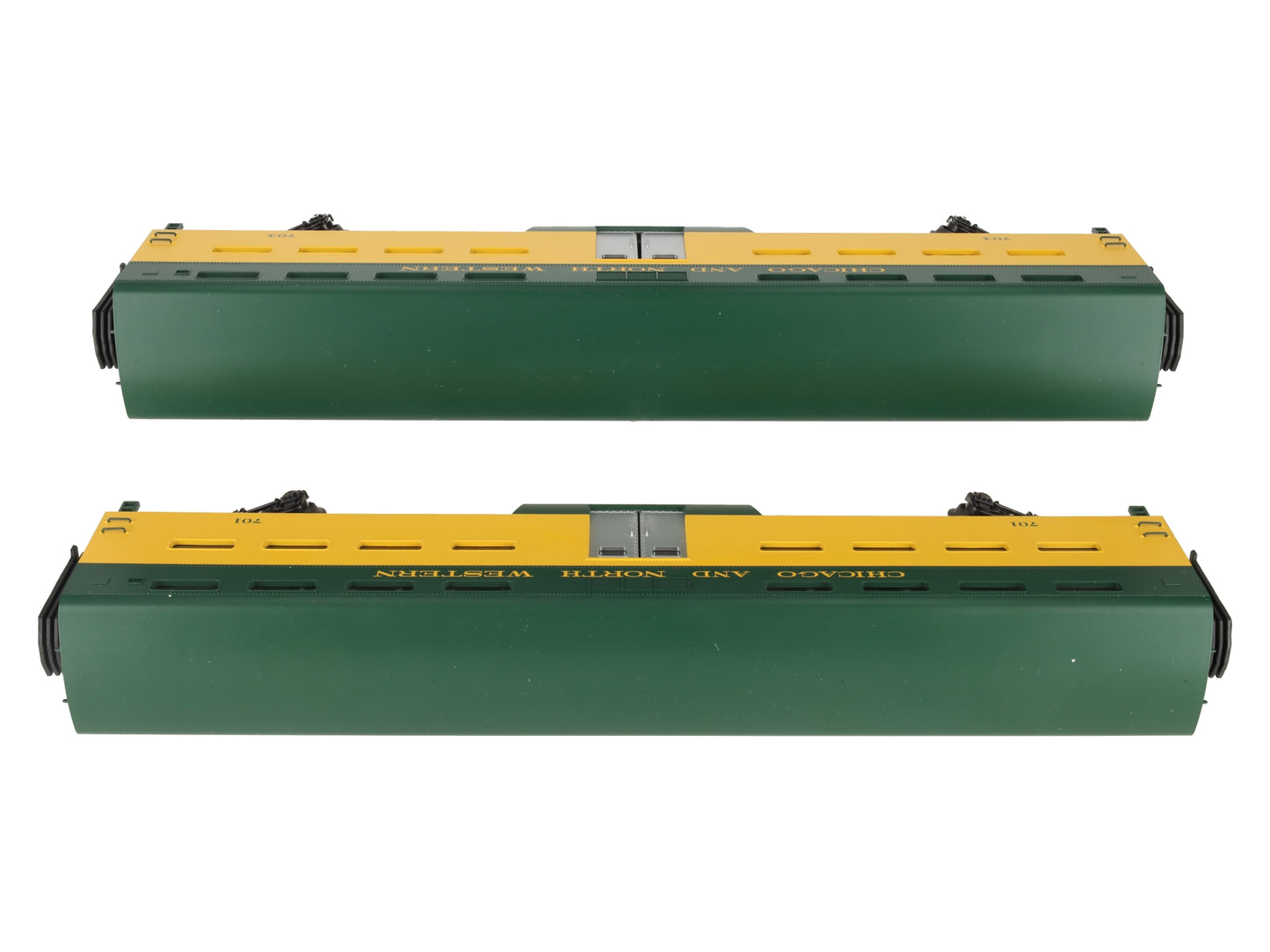 MTH 20-6658 O Gauge Chicago NorthWestern 70' Bi-Level Passenger Cars (Set of 2) EX/Box