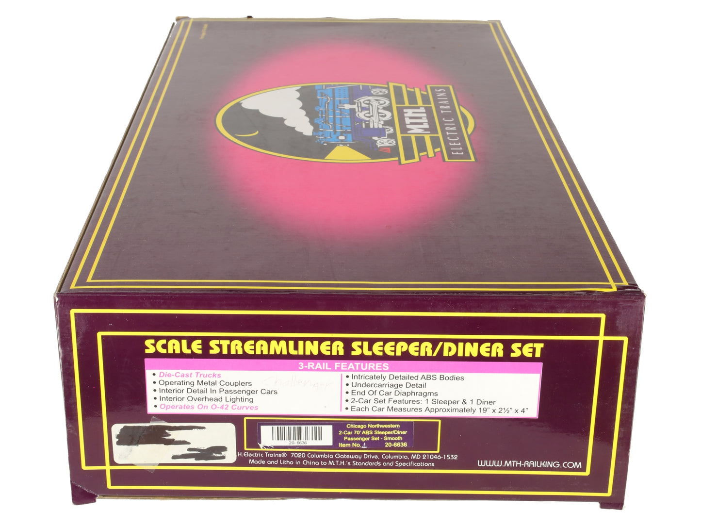 MTH 20-6636 O Gauge C&NW 70' Streamlined Sleeper/Diner Passenger Car Set LN/Box