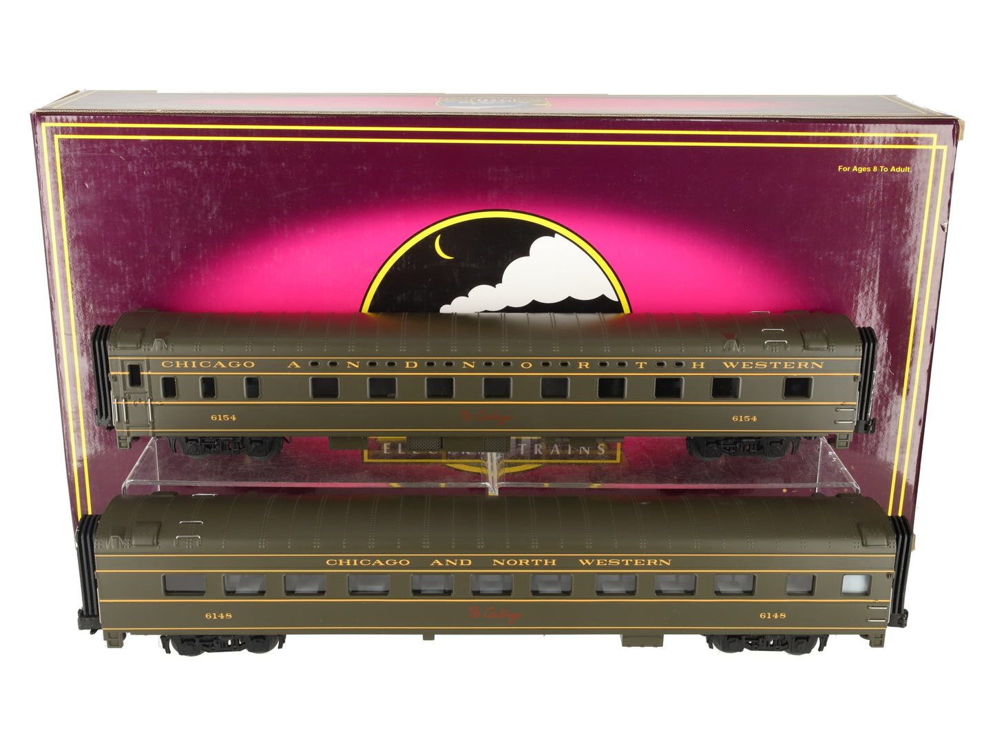 MTH 20-6636 O Gauge C&NW 70' Streamlined Sleeper/Diner Passenger Car Set LN/Box