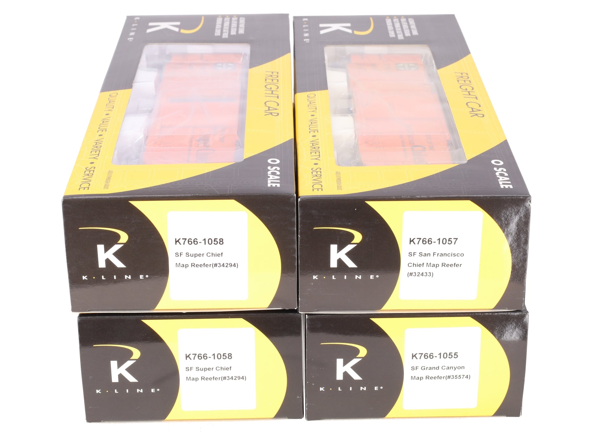 K-Line K766-1055A O-Gauge ATSF Super Chief Map Series Reefer Cars [4] LN/Box