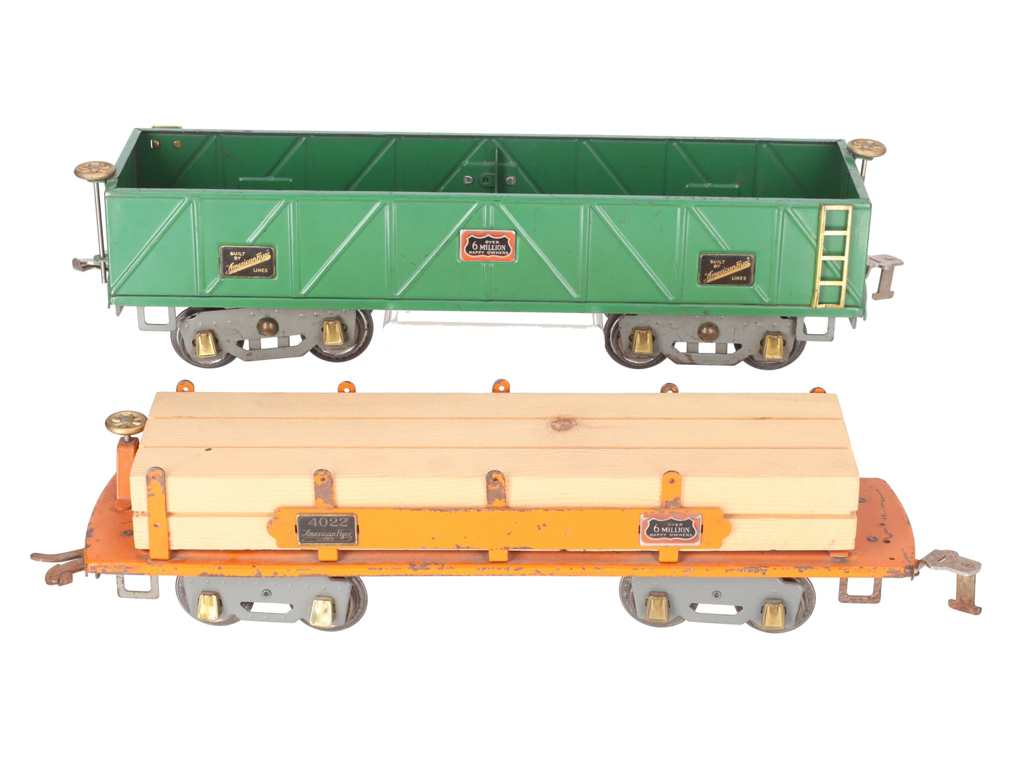 American Flyer 4017/4022 Vintage Standard Gauge Tinplate Gondola & Lumber Car[2] VG