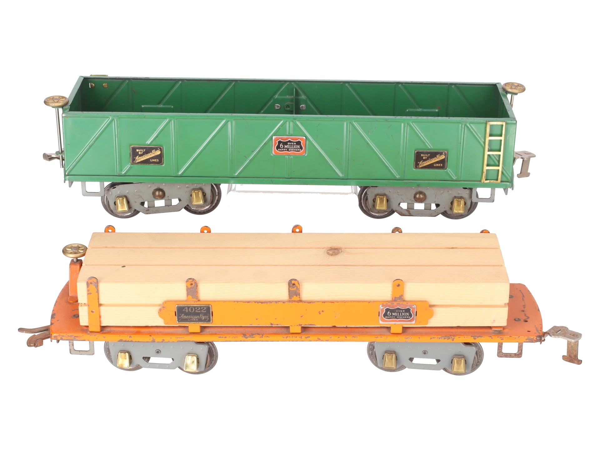 American Flyer 4017/4022 Vintage Standard Gauge Tinplate Gondola & Lumber Car[2] VG