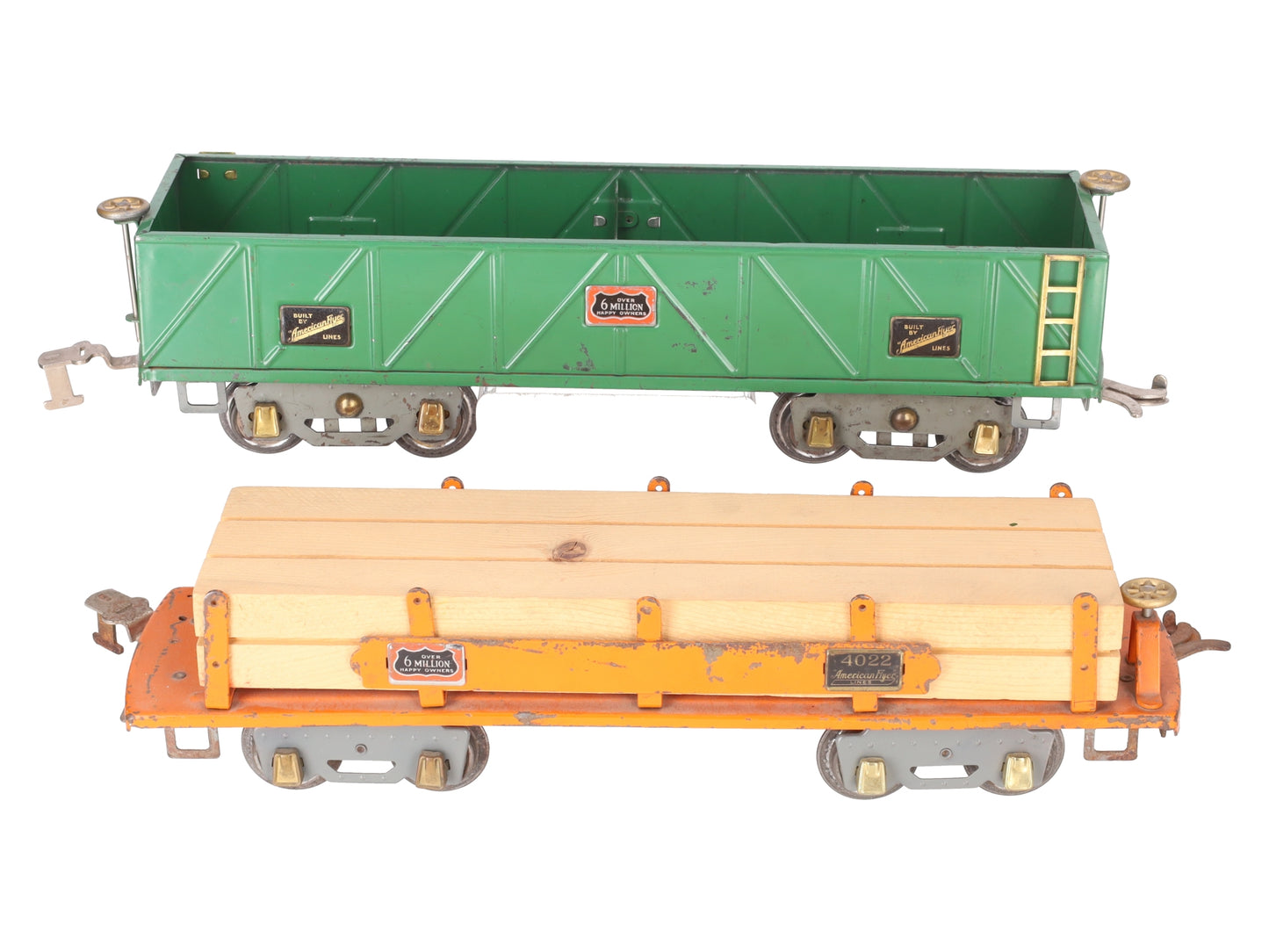 American Flyer 4017/4022 Vintage Standard Gauge Tinplate Gondola & Lumber Car[2] VG