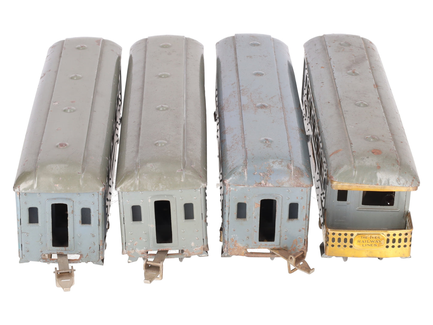 Ives 141/142 Vintage O Gray Pullman & Observation Passenger Cars [4] VG