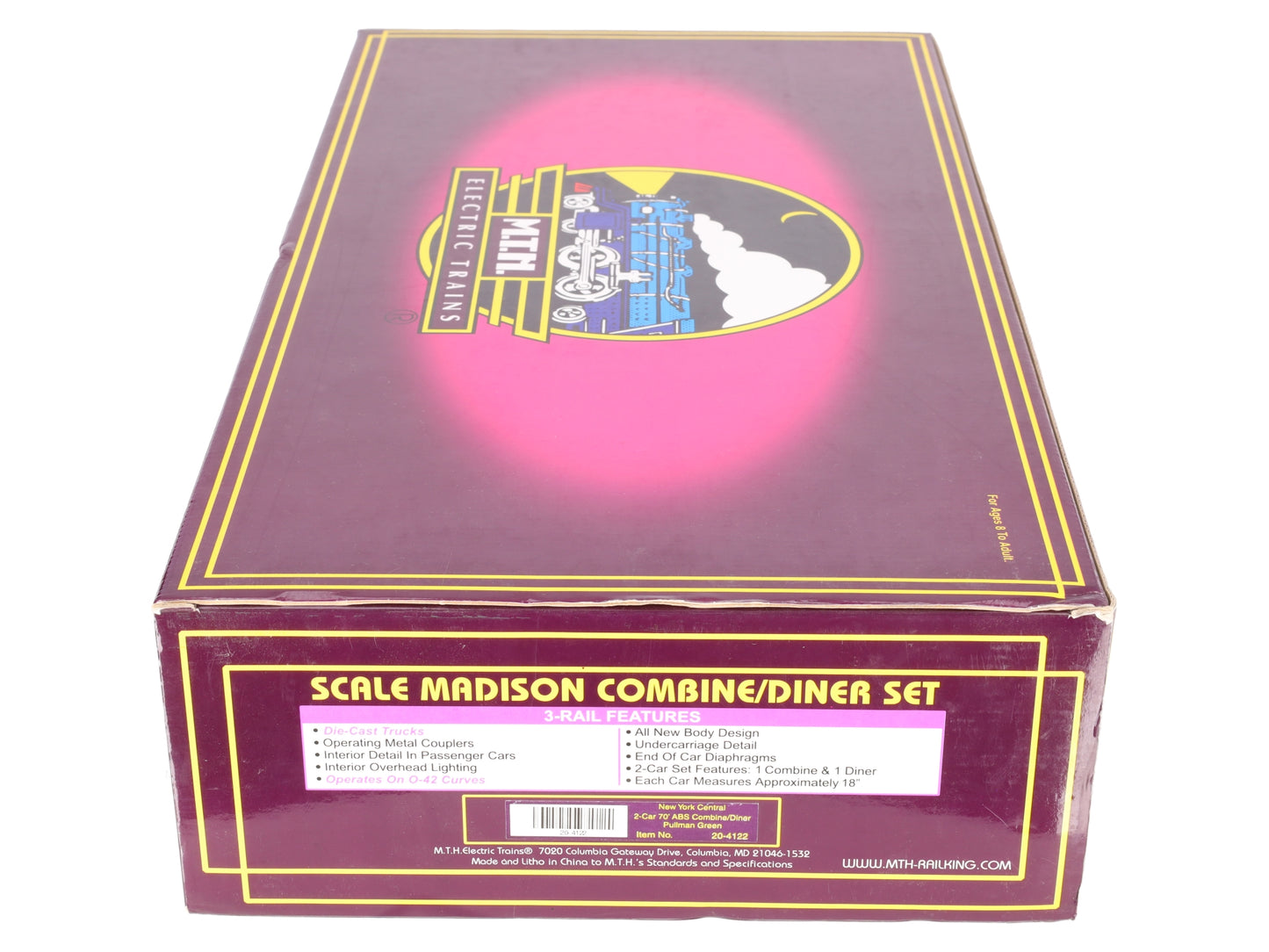MTH 20-4122 O Gauge NYC 70' Madison Combine/Diner Passenger Car Set (Pack of 2) VG/Box