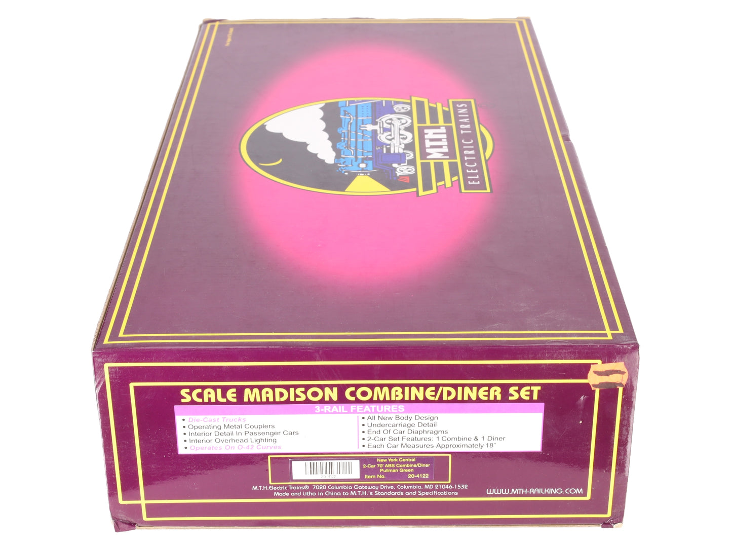 MTH 20-4122 O Gauge NYC 70' Madison Combine/Diner Passenger Car Set (Pack of 2) VG/Box