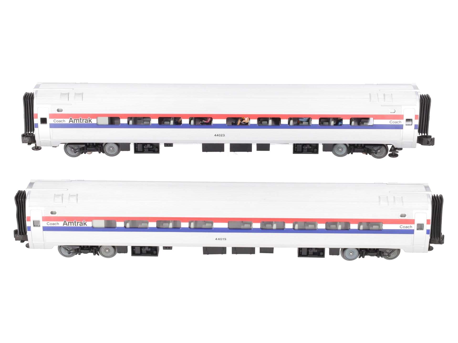 MTH 20-6655 O Scale Amtrak Amfleet Phase III Passenger Coach Cars (Set of 2) EX/Box
