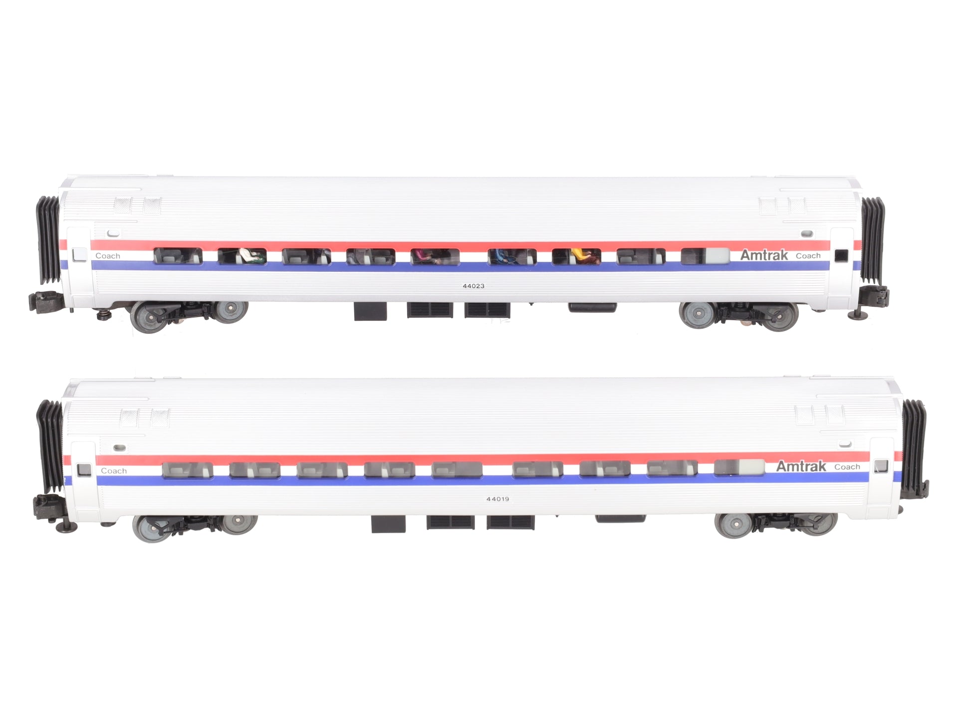 MTH 20-6655 O Scale Amtrak Amfleet Phase III Passenger Coach Cars (Set of 2) EX/Box