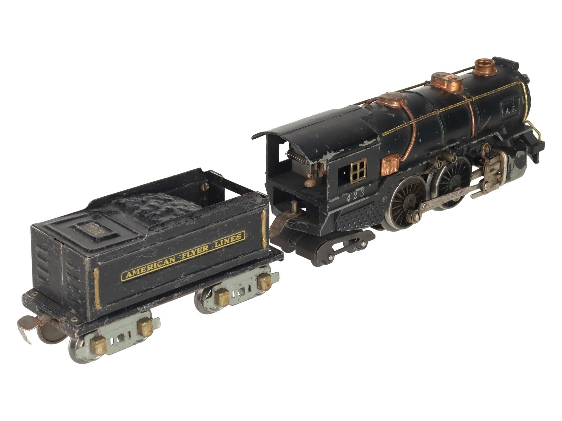 American Flyer 423 Vintage O Prewar 2-4-4 Steam Locomotive & Tender VG