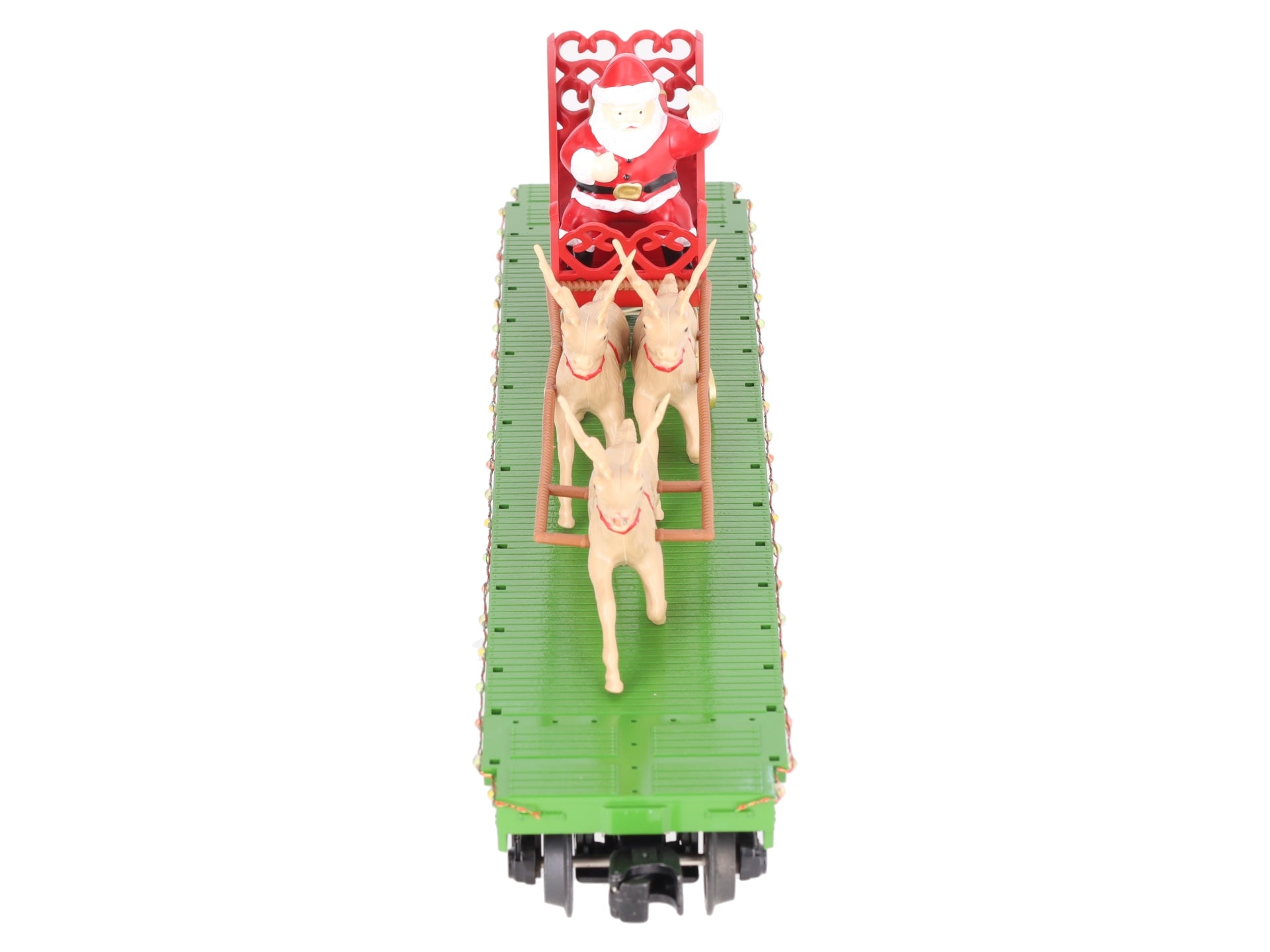 MTH 30-76741 O Christmas Flat Car w/ LED Lights, Santa Sleigh & Reindeer #122518