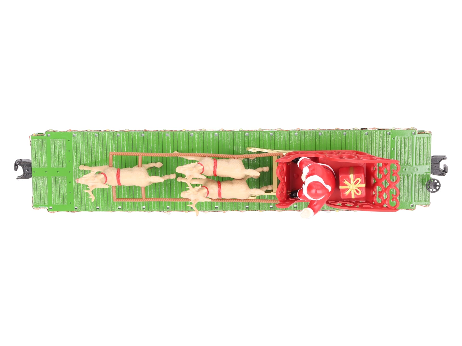 MTH 30-76741 O Christmas Flat Car w/ LED Lights, Santa Sleigh & Reindeer #122518