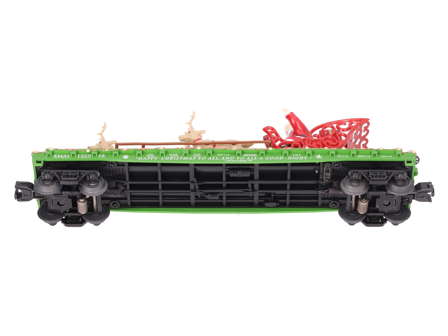 MTH 30-76741 O Christmas Flat Car w/ LED Lights, Santa Sleigh & Reindeer #122518