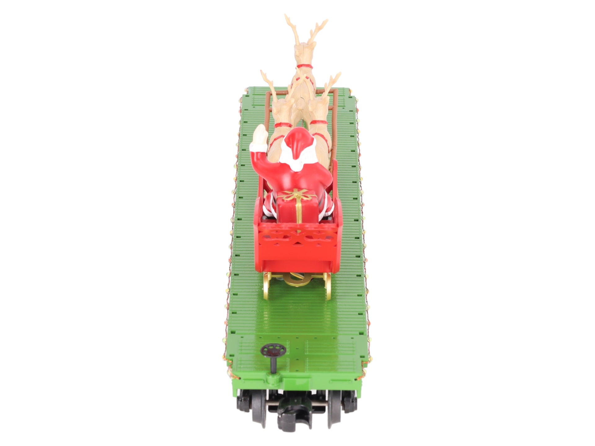 MTH 30-76741 O Christmas Flat Car w/ LED Lights, Santa Sleigh & Reindeer #122518
