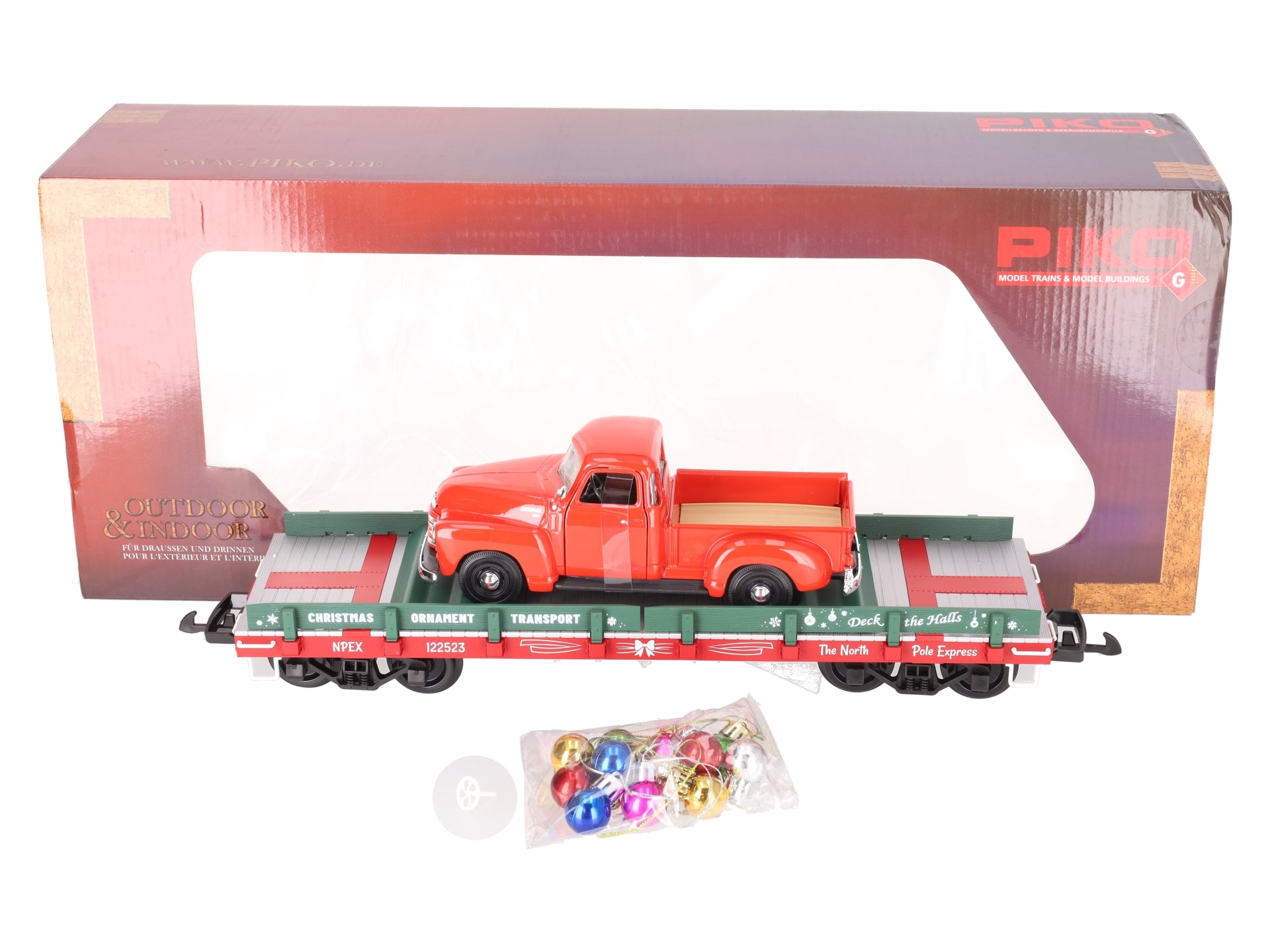 Piko 38787 G Christmas Ornament Transport w/Diecast Pickup Truck and Ornaments