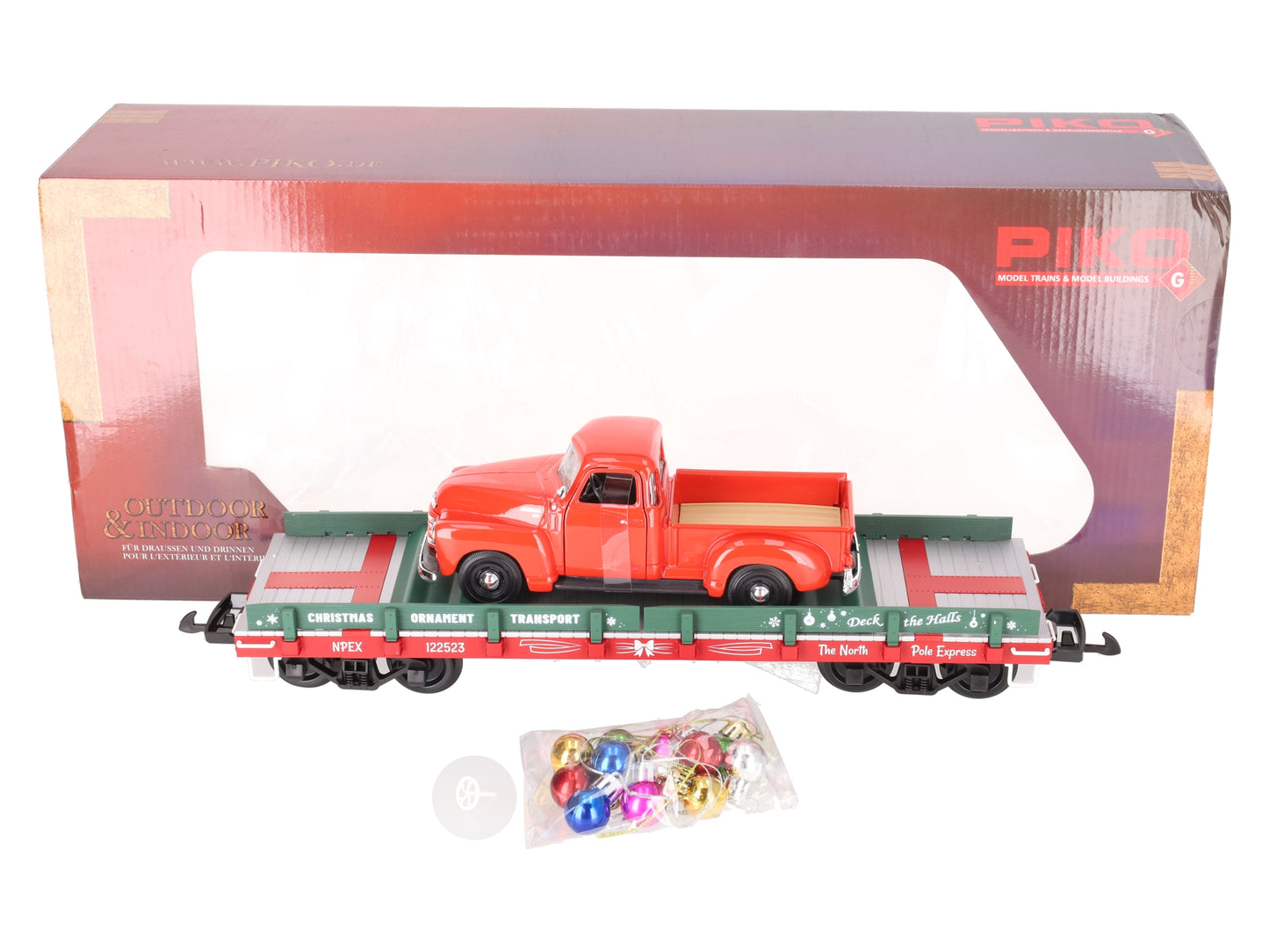 Piko 38787 G Christmas Ornament Transport w/Diecast Pickup Truck and Ornaments LN/Box