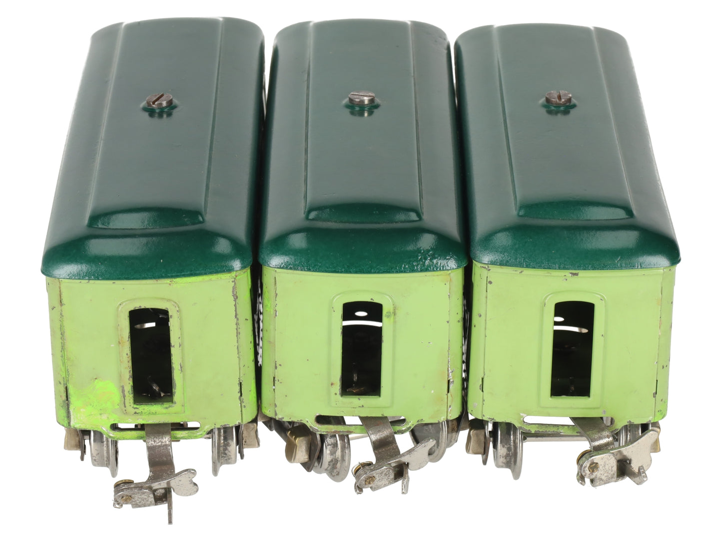 Lionel 607S Vintage O Prewar Two Tone Green Passenger Cars: 607 607 608 -Repaint