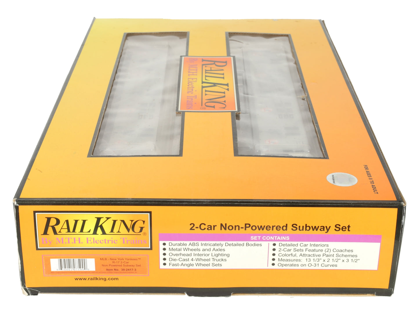 MTH 30-2417-3 O MLB R-17 2-Car Subway Add-On Non Powered Set (Set of 2) LN/Box