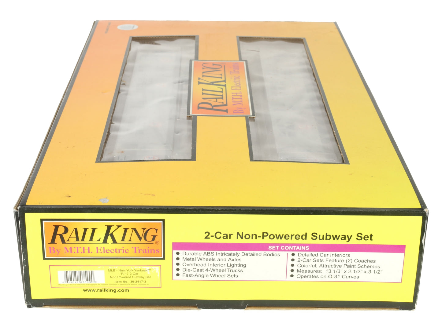 MTH 30-2417-3 O MLB R-17 2-Car Subway Add-On Non Powered Set (Set of 2) LN/Box