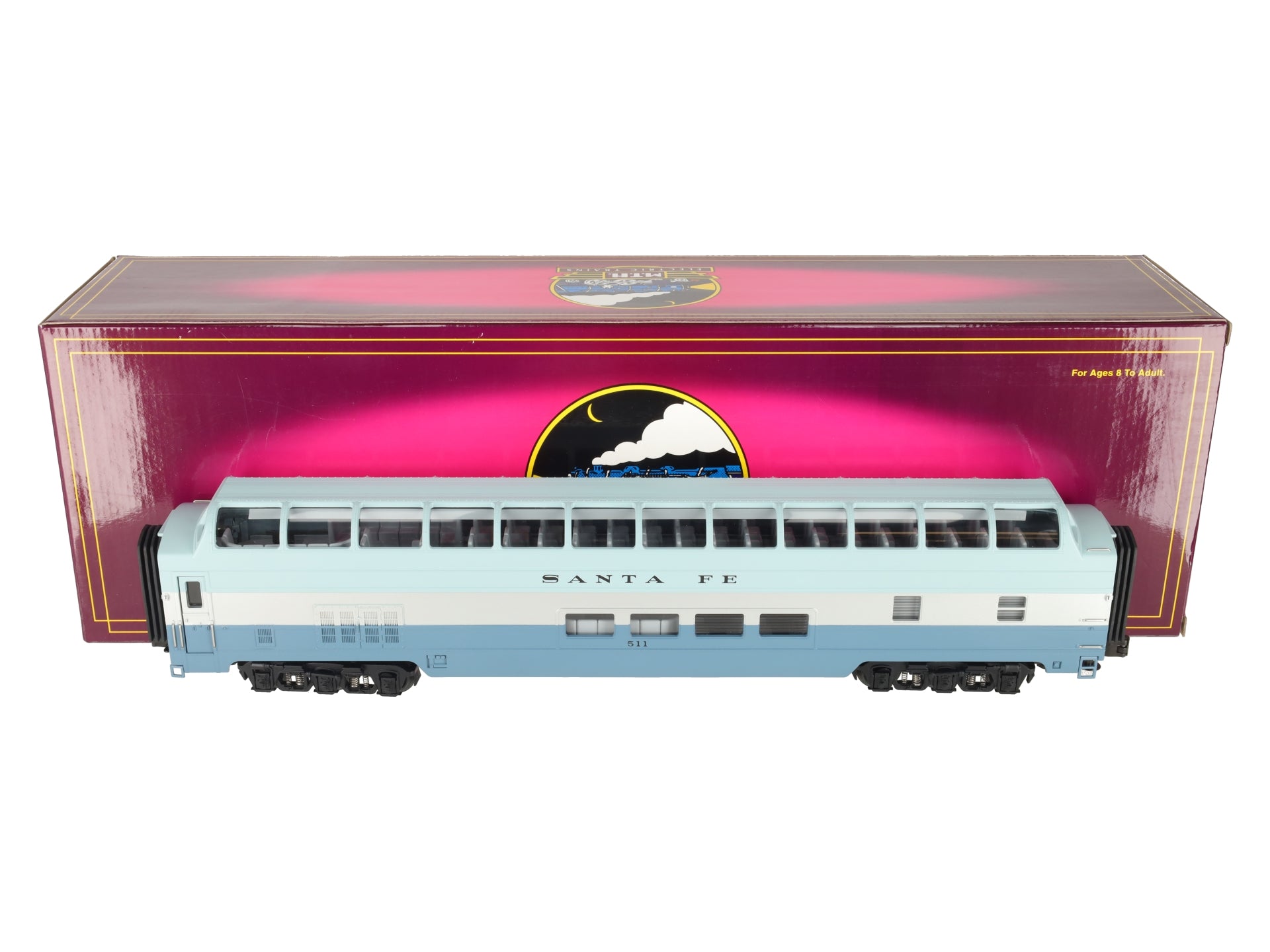MTH 20-6792 Santa Fe Blue Goose Full Length Vista Dome LN/Box