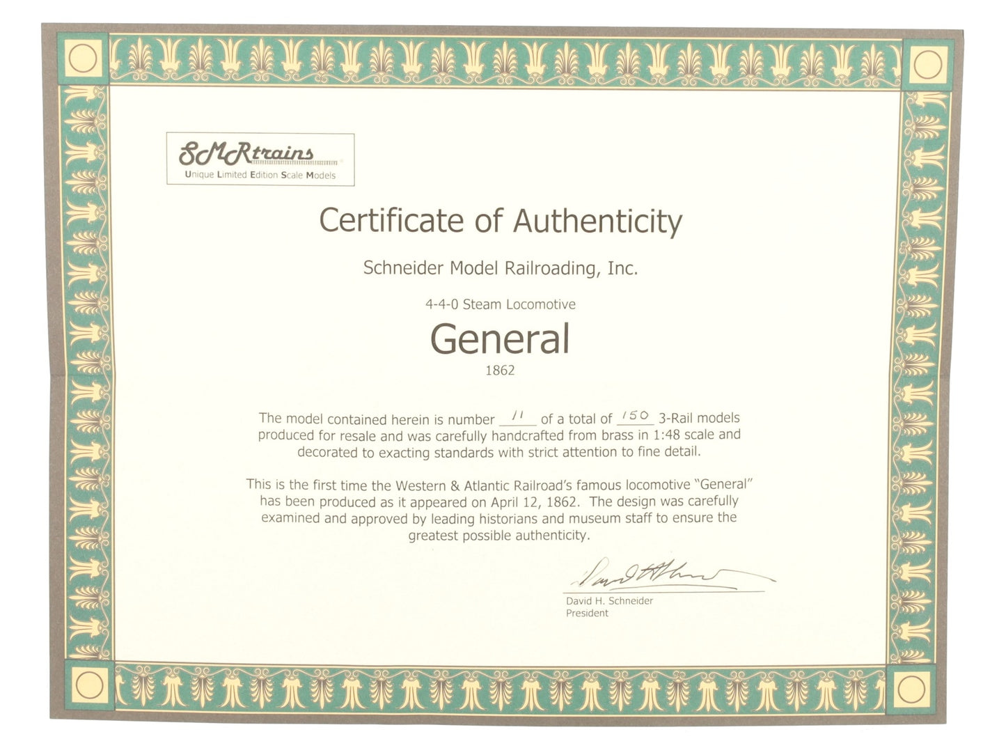 SMR Trains O BRASS W.A.R.R. "The General" 1862 4-4-0 Steam Loco (3-Rail) LN/Box