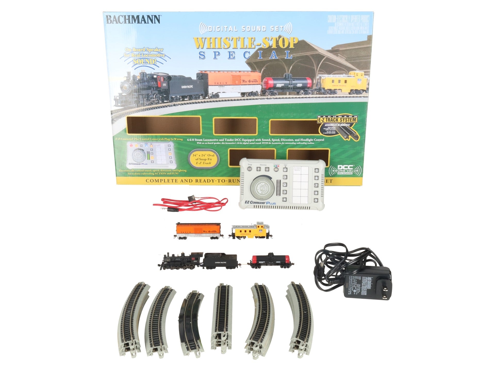 Bachmann 24133 N Scale Whistle-Stop Special Steam Starter Freight Train Set EX/Box