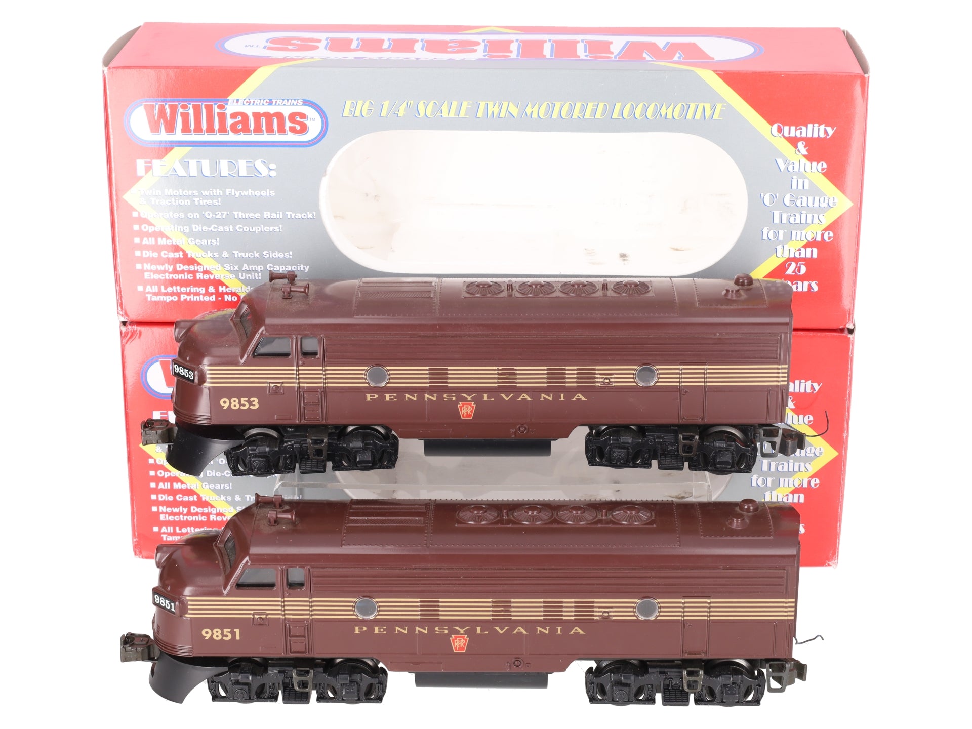 Williams F71105 O Pennsylvania Tuscan Red 5 Stripe F7 AA Diesel Locomotive Set EX/Box