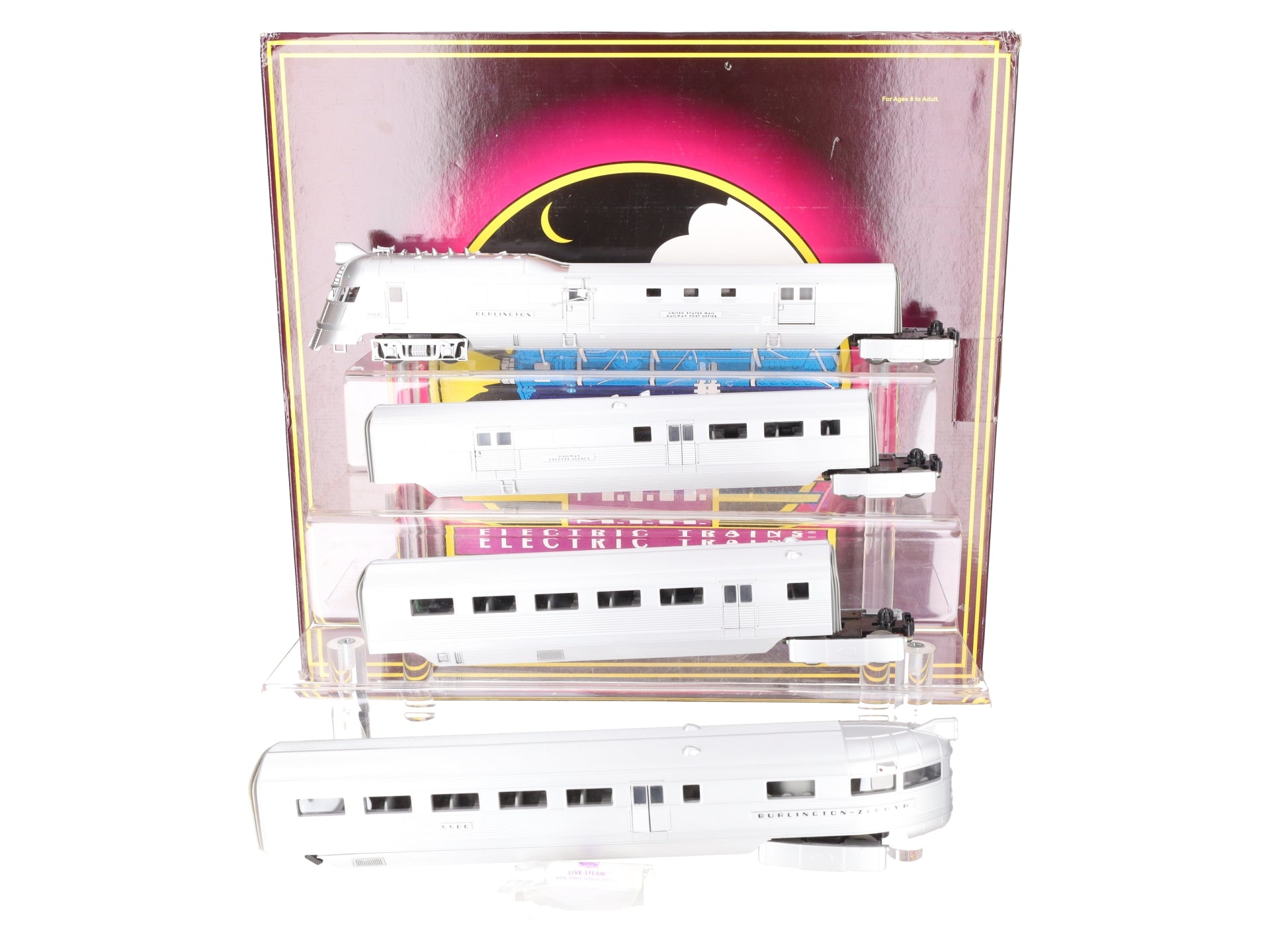 MTH 20-2543-1 Burlington Pioneer Zephyr O Gauge Diesel Passenger Set w/PS2 EX/Box