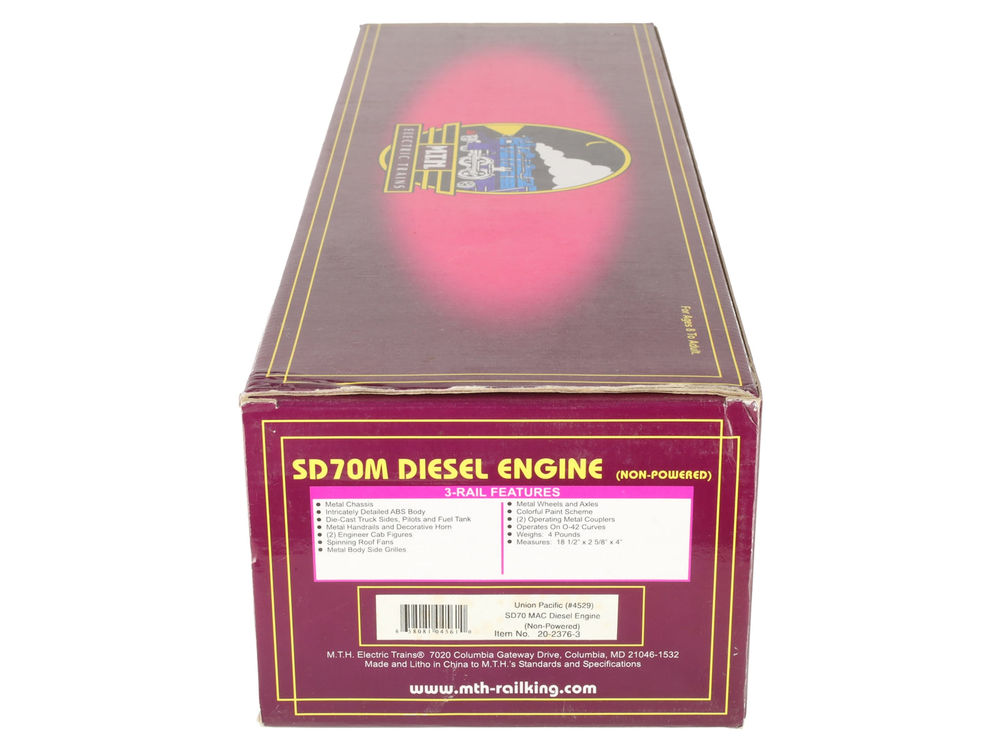 MTH 20-2376-3 O Union Pacific Flag SD70 MAC Non-Powered Diesel Engine #4529 EX/Box